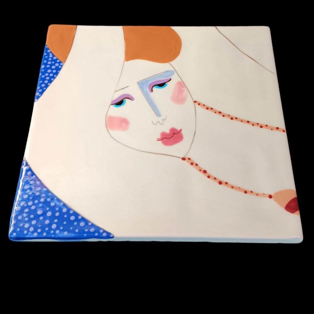Art Deco Abstract Woman Art Tile Holland Mold White Blue Brown Pink